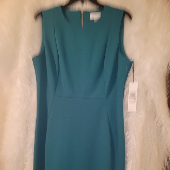 Turquoise Calvin Klein Sleeveless Dress with Bold Gold Exposed Zipper NWT - Picture 1 of 6